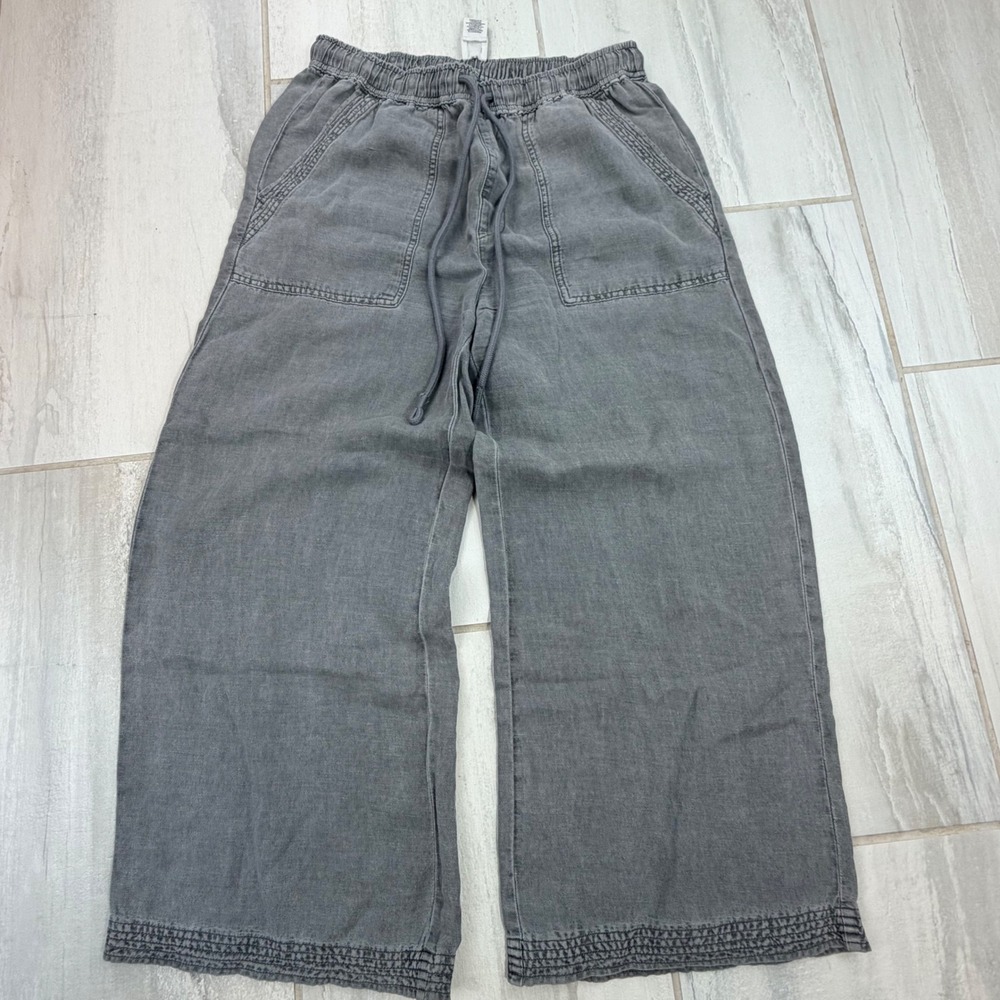 Joie Gray Linen Blend Wide Leg Crop Drawstring Pants Size Medium RN 75343